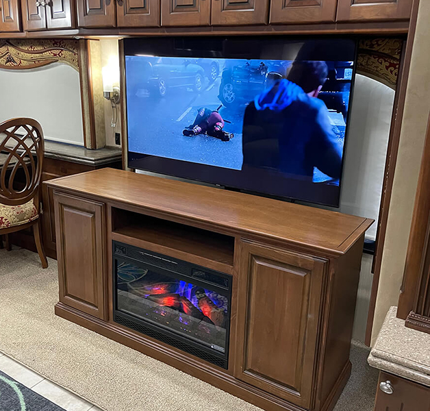 New TV and Fireplace Installed to Perfection at Action RV Conroe Texas.
